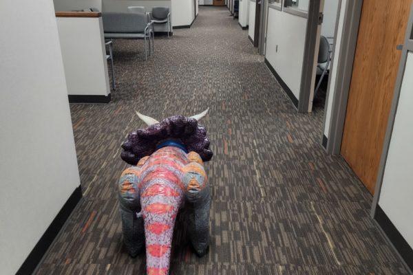 Walking it off! DMOS the Dino got his steps in for the day. Where is he off to next?